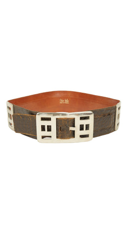 1970s French Crocodile Skin & Silver Statement Belt