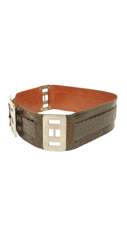 1970s French Crocodile Skin & Silver Statement Belt