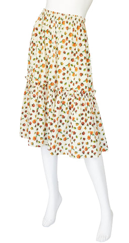 1977 S/S Rosebud Print Cream Silk Blouse & Skirt Set