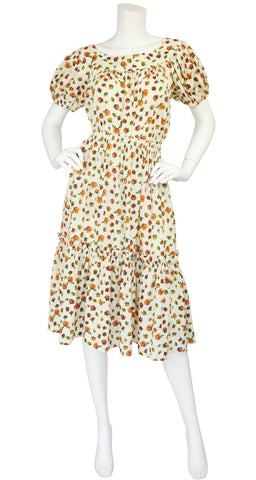 1977 S/S Rosebud Print Cream Silk Blouse & Skirt Set