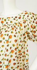 1977 S/S Rosebud Print Cream Silk Blouse & Skirt Set