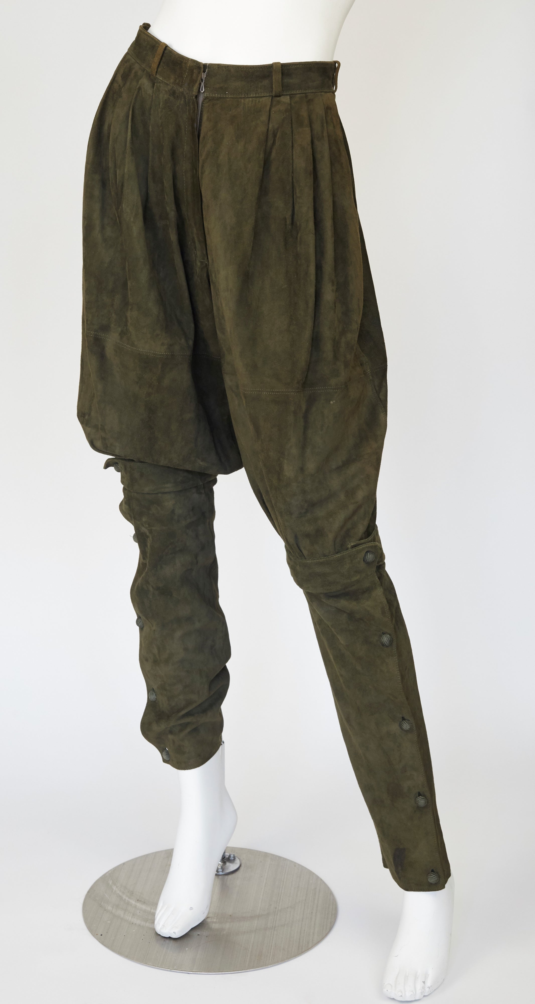 1981 Olive Green Suede & Corduroy Balloon Pants