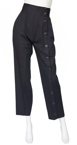 1980s "Le Smoking" Black Cotton High-Waisted Trousers