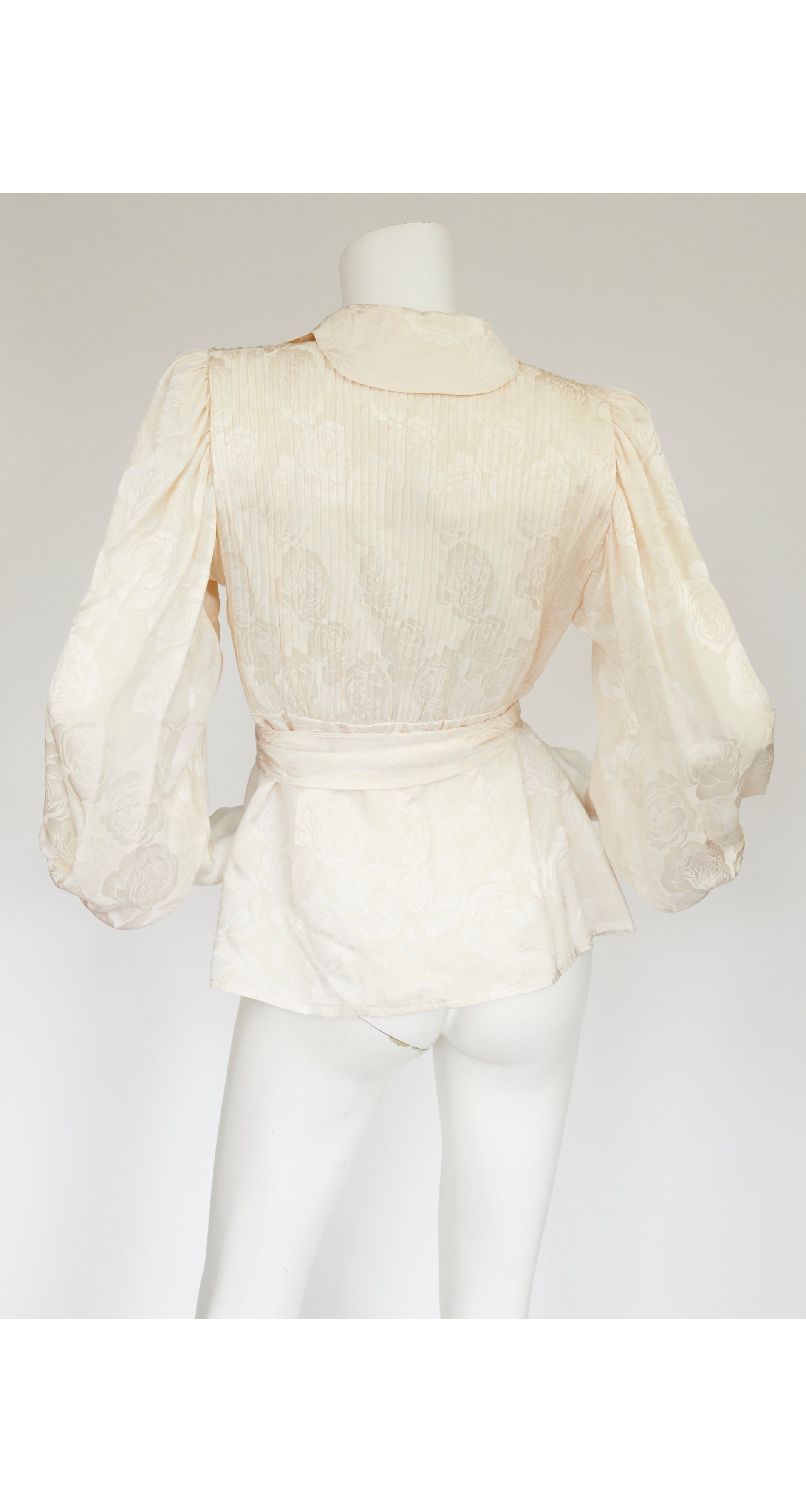 1970s Rose Print Cream Silk Jacquard Blouse & Vest Set