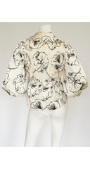 1970s Pansy Print Cream Silk Blouse & Vest Set