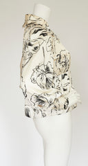 1970s Pansy Print Cream Silk Blouse & Vest Set