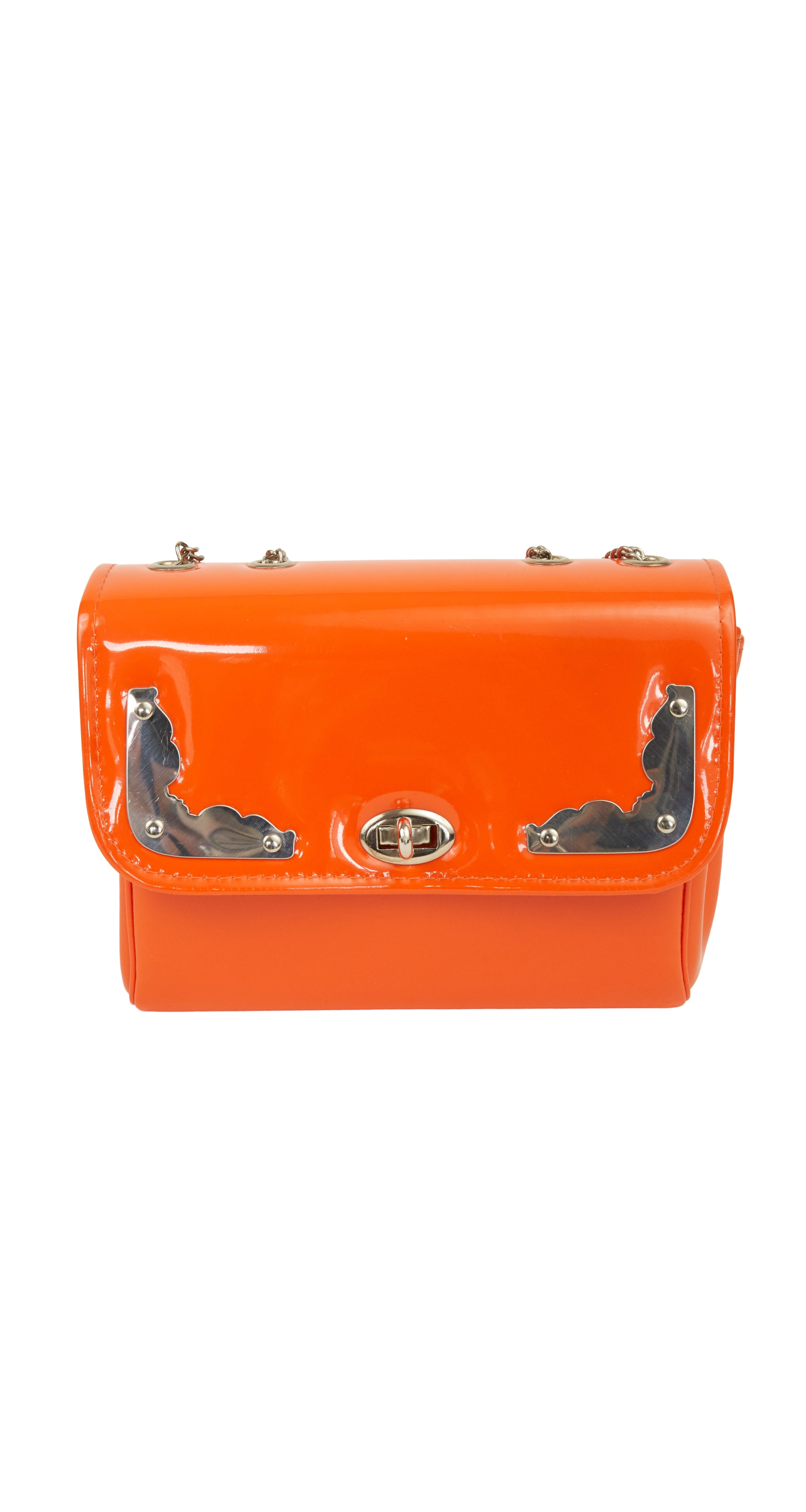 1960s Mod Orange Vinyl & Silver Handbag