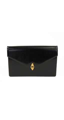 1980s Gold & Black Leather Evening Bag