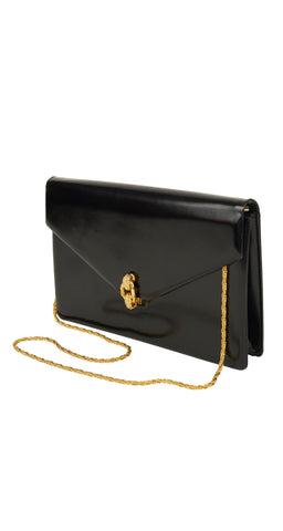 1980s Gold & Black Leather Evening Bag