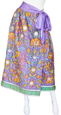 1960s Floral & Metallic Purple Quilted Skirt