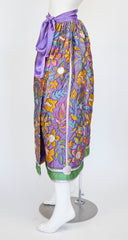 1960s Floral & Metallic Purple Quilted Skirt