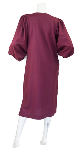 1980s Burgundy Wool Poet Sleeve Dress