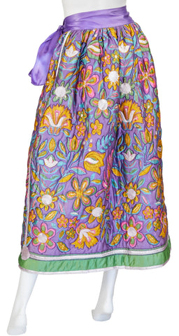 1960s Floral & Metallic Purple Quilted Skirt