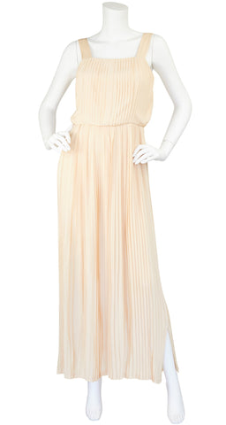1970s Cream Silk Pleated Gown & Jacket Set