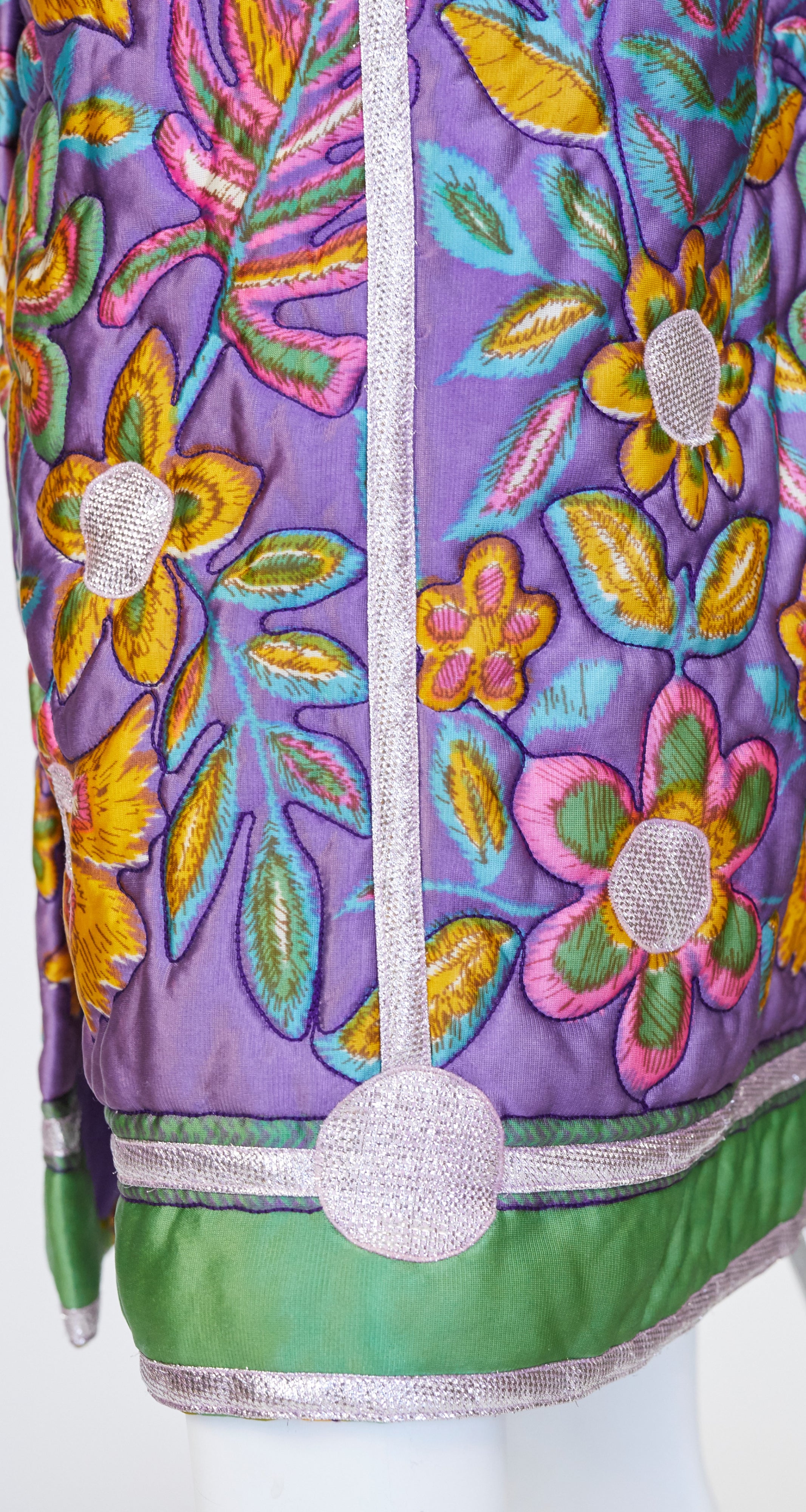 1960s Floral & Metallic Purple Quilted Skirt