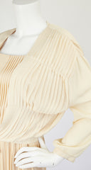 1970s Cream Silk Pleated Gown & Jacket Set