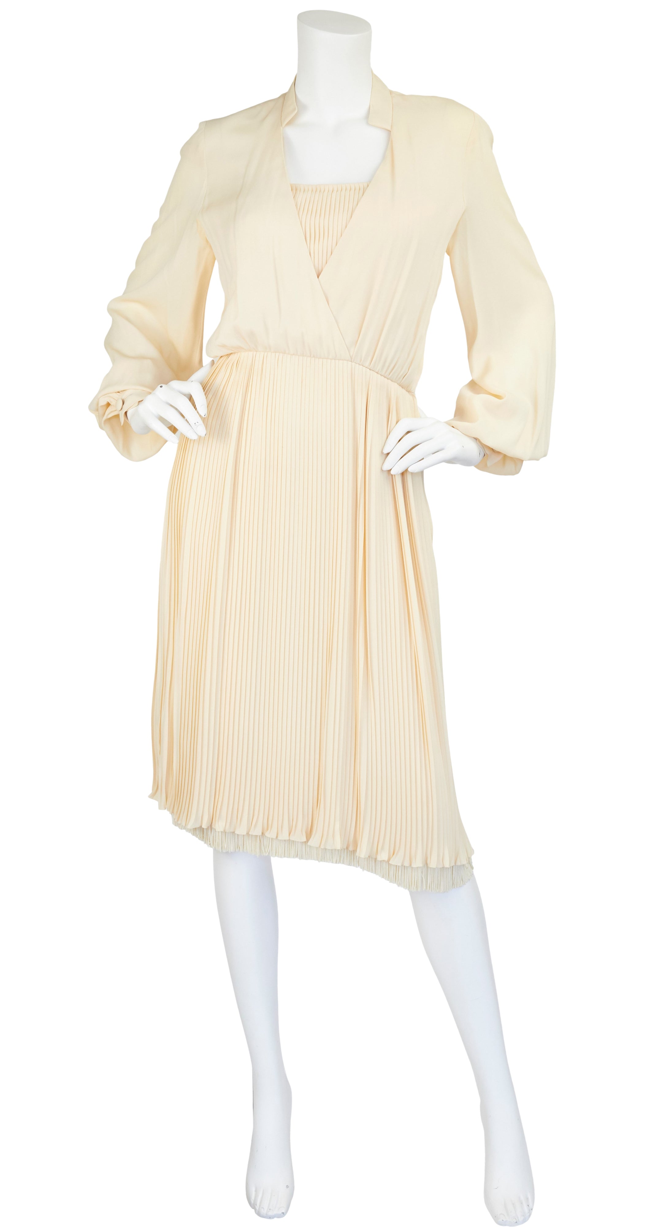 1977 A/W Cream Pleated Silk Fringe Dress