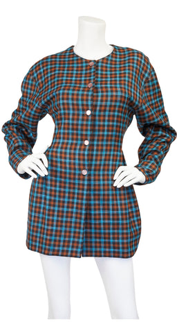 1980s Plaid Wool Hourglass Jacket