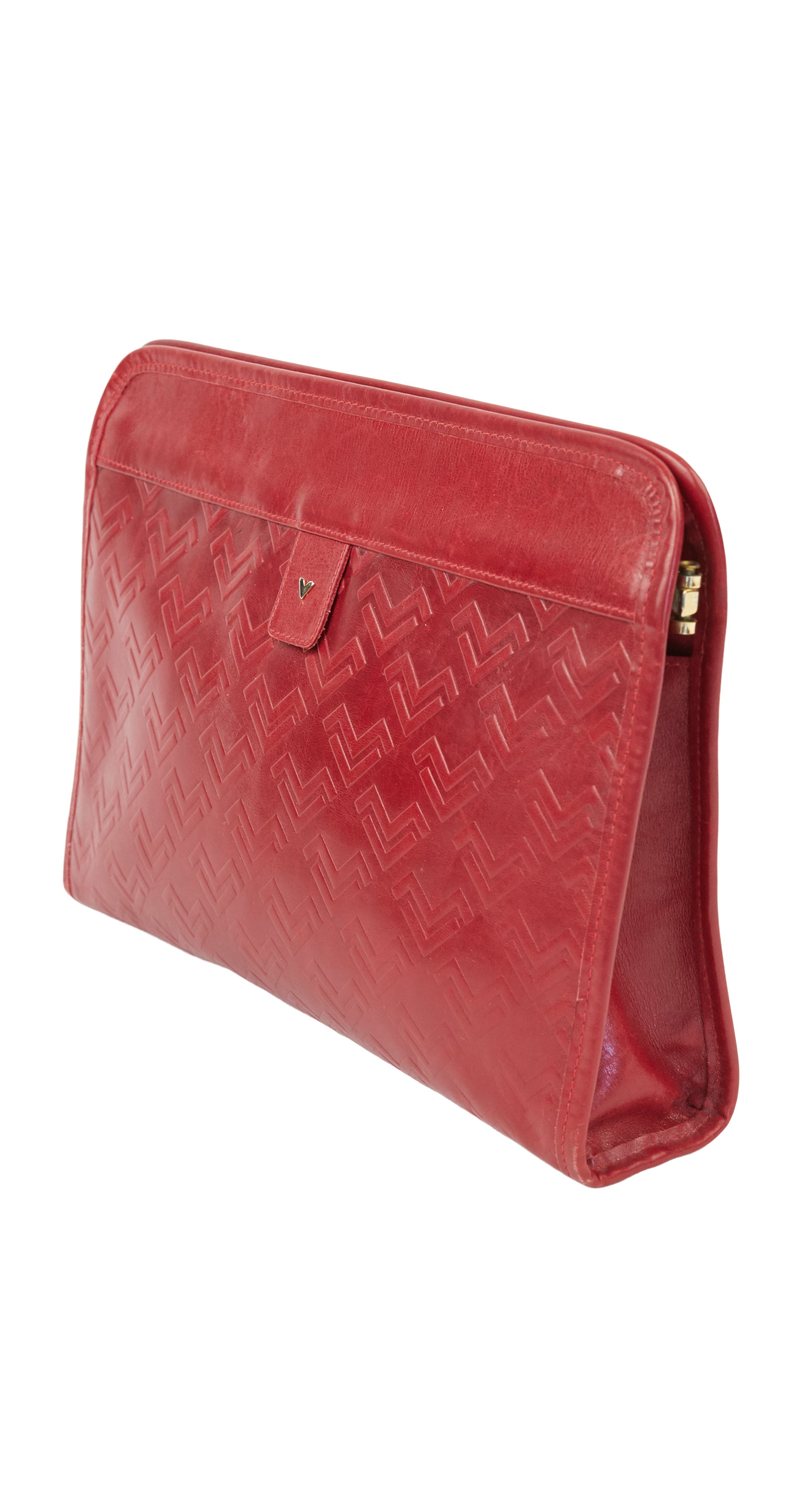 Mario Valentino 1970s Vintage Monogram Red Leather Clutch Bag