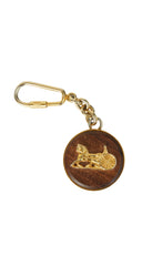 1970s Horse Carriage Logo Gold & Wood Keychain