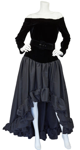 1988 Ad Campaign Black Silk Velvet & Taffeta Evening Gown