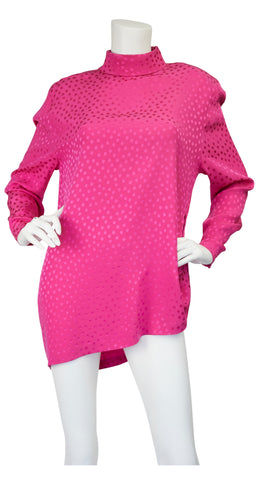 1980s Pink Polka-Dot Jacquard Silk Blouse
