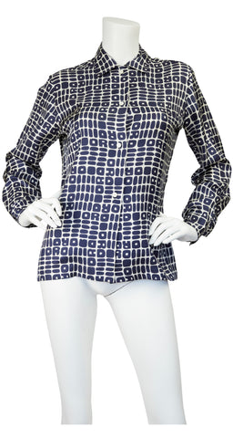1960s "DIOR" Bubble Letter Silk Collared Blouse