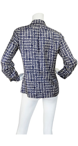 1960s "DIOR" Bubble Letter Silk Collared Blouse