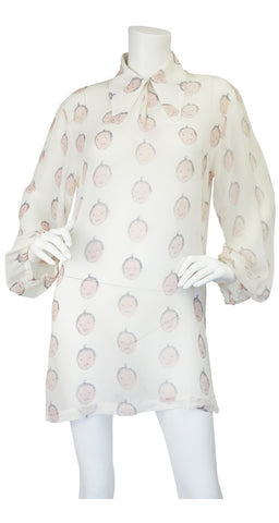 1995 Documented Baby Novelty Print Silk Chiffon Blouse