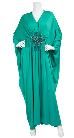 1980s Embellished Green Jersey Caftan