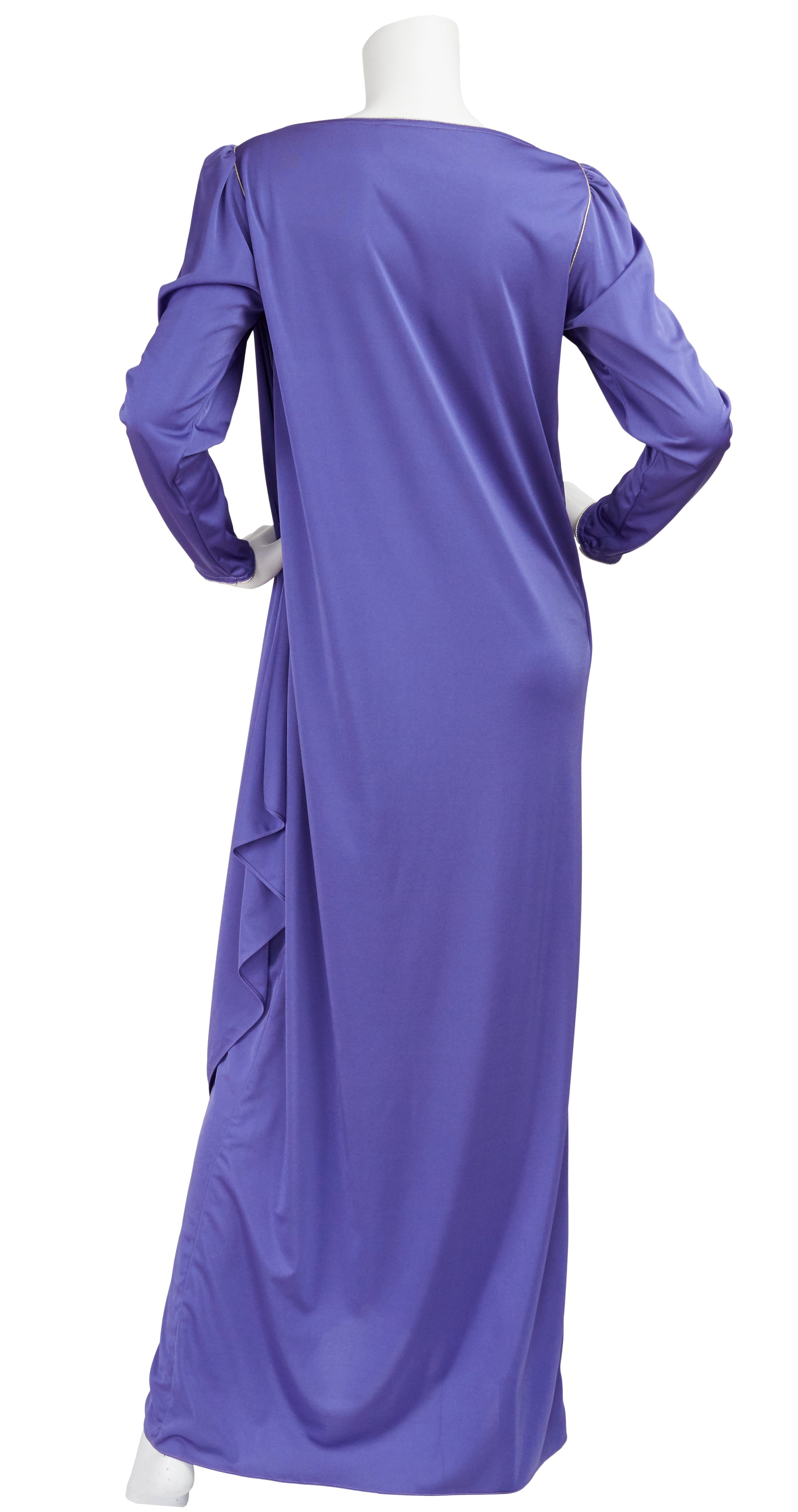 1970s Grecian Draped Purple Jersey Lounge Dress