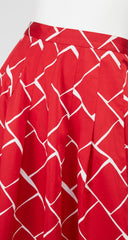 1970s Red & White Cotton Graphic Pleated Skirt