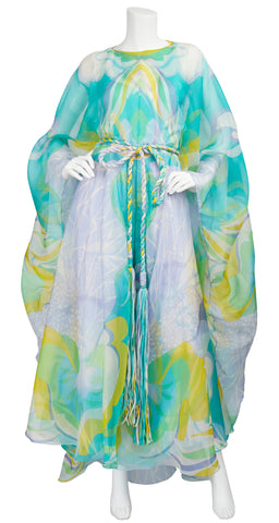 1960s Silk Organza Tassel Belt Palazzo Jumpsuit