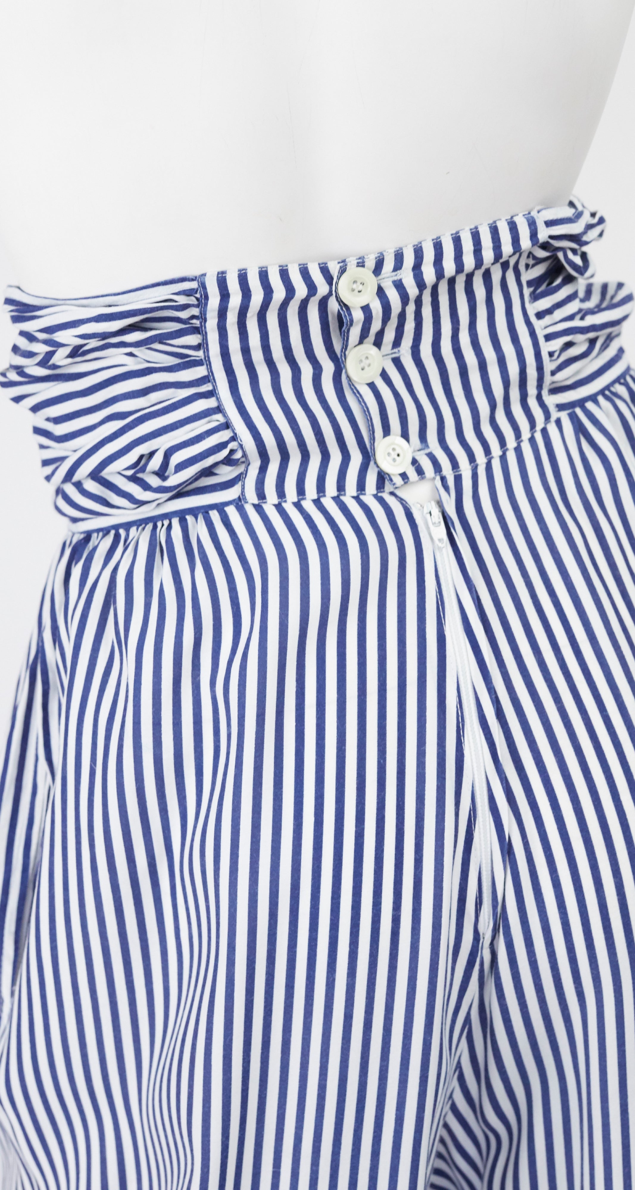 1970s White & Blue Striped Cotton High-Waisted Pants