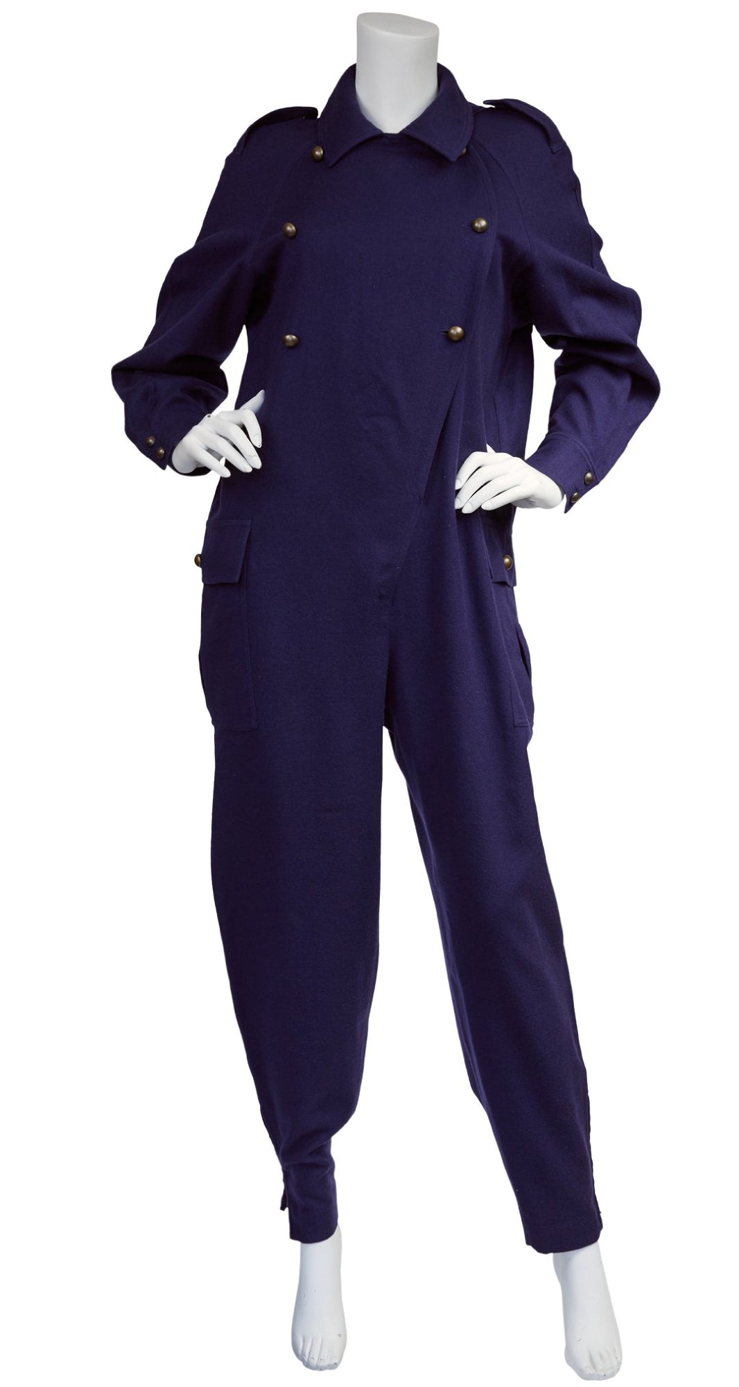 1970s Navy Wool Military Jumpsuit