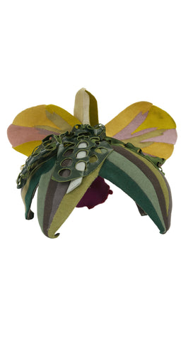 1940s Surrealist Wool & Leather Orchid Fascinator