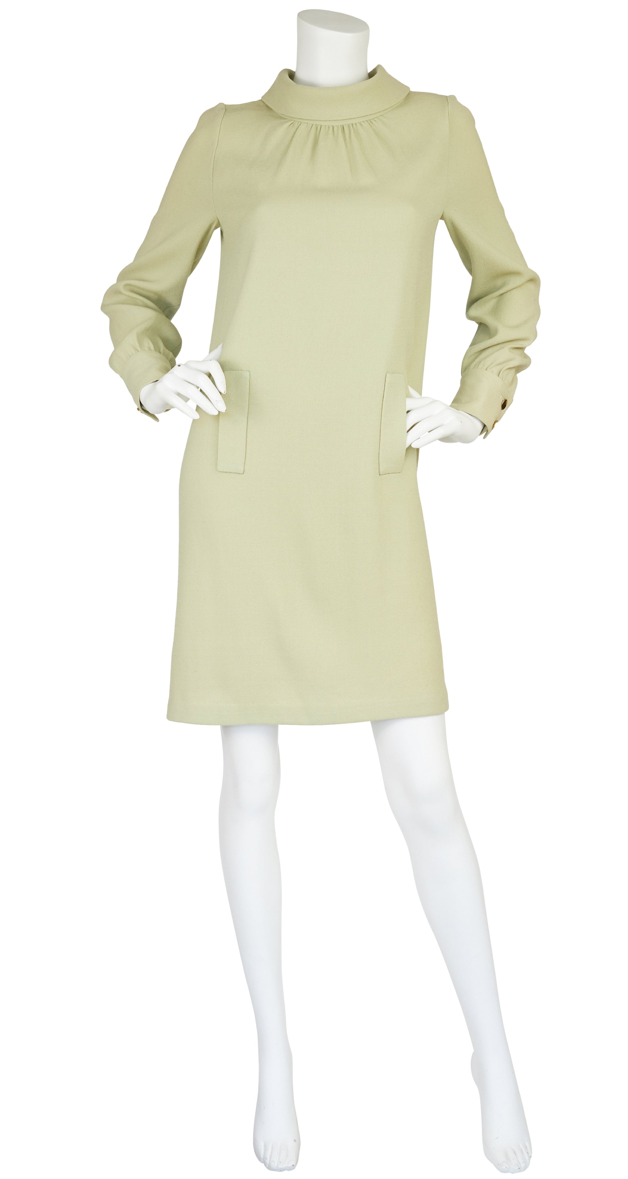 1960s "Jeunesse" Mod Green Wool Crepe Dress