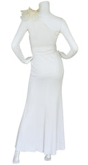 1970s Organza Flower White Jersey One Sleeve Gown
