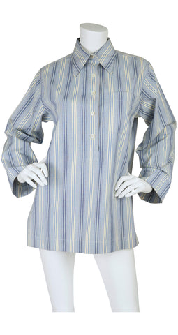 1970s Blue Striped Cotton Collared Tunic
