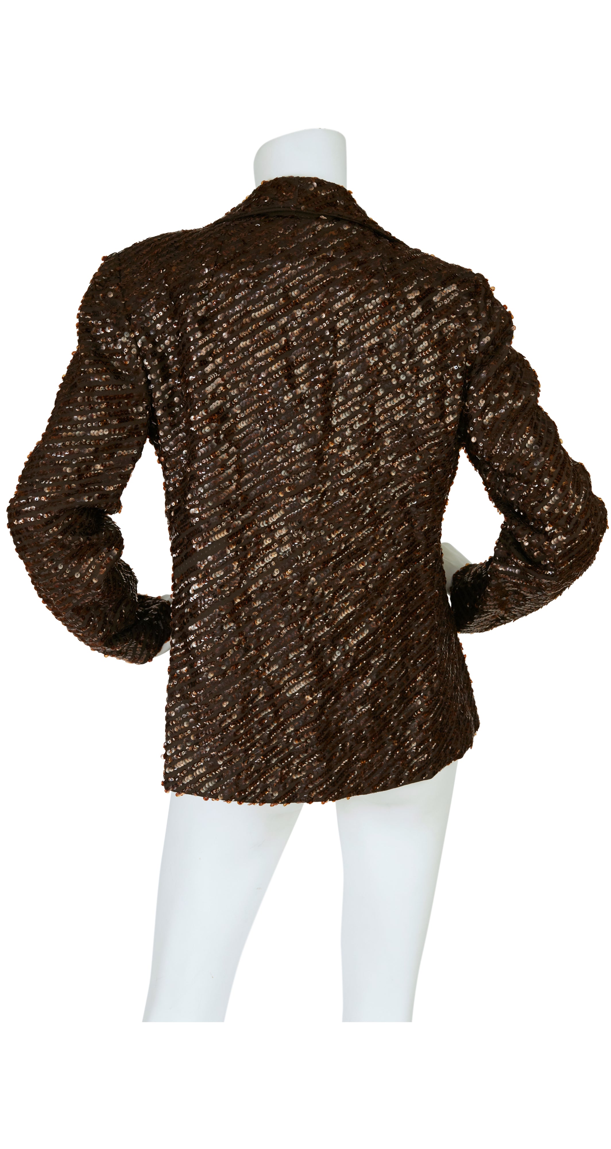 1970s Elinor Simmons Glam Brown Sequin & Crepe Jacket