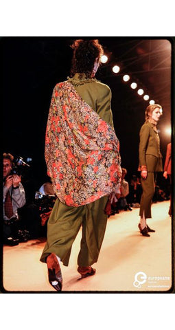 1989 F/W Runway Floral Silk Chiffon Tassel Shawl