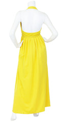 1960s Canary Yellow Jersey Halter Maxi Dress