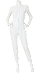 1980s White Satin & Cotton Pinstripe Jumpsuit