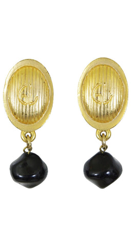1980s Monogram Gold Tone Drop Earrings
