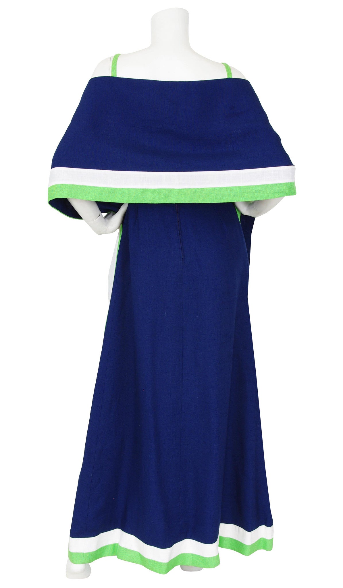 Harold Levine Vintage 1970's Navy Striped Linen Maxi Dress & Shawl Featherstone Vintage Harold Levine Vintage 1970's Navy Striped Linen Maxi Dress & Shawl Featherstone Vintage