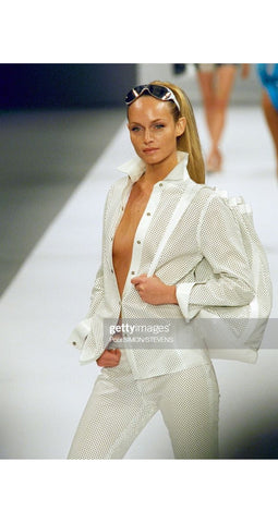 2000 S/S Runway White Perforated Leather Collared Snap Blouse