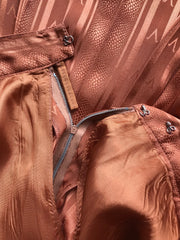 1970s "V" Pleated Rust Jacquard Silk Maxi Skirt