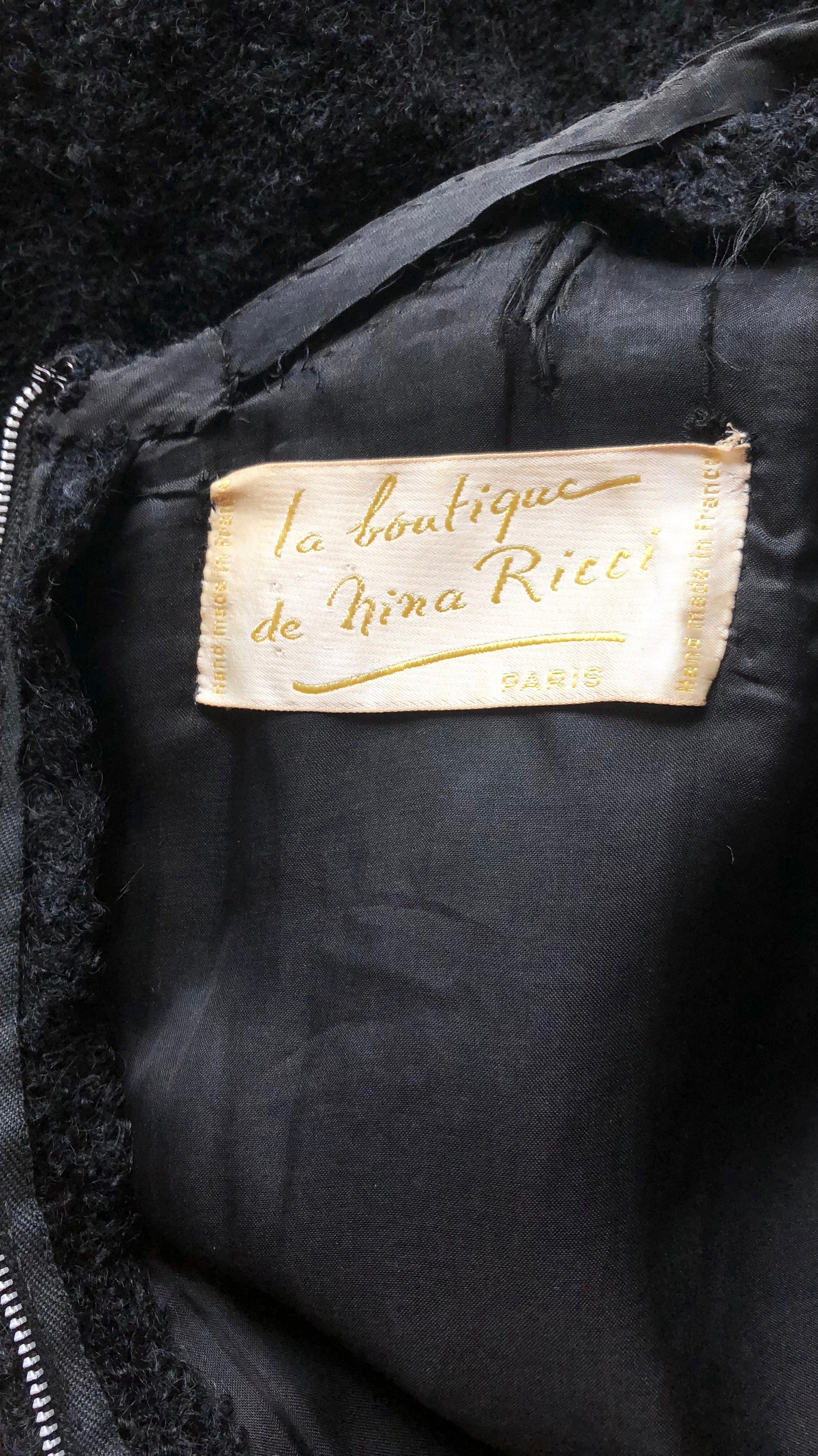 1960s Demi-Couture Black Bouclé Wool Dress