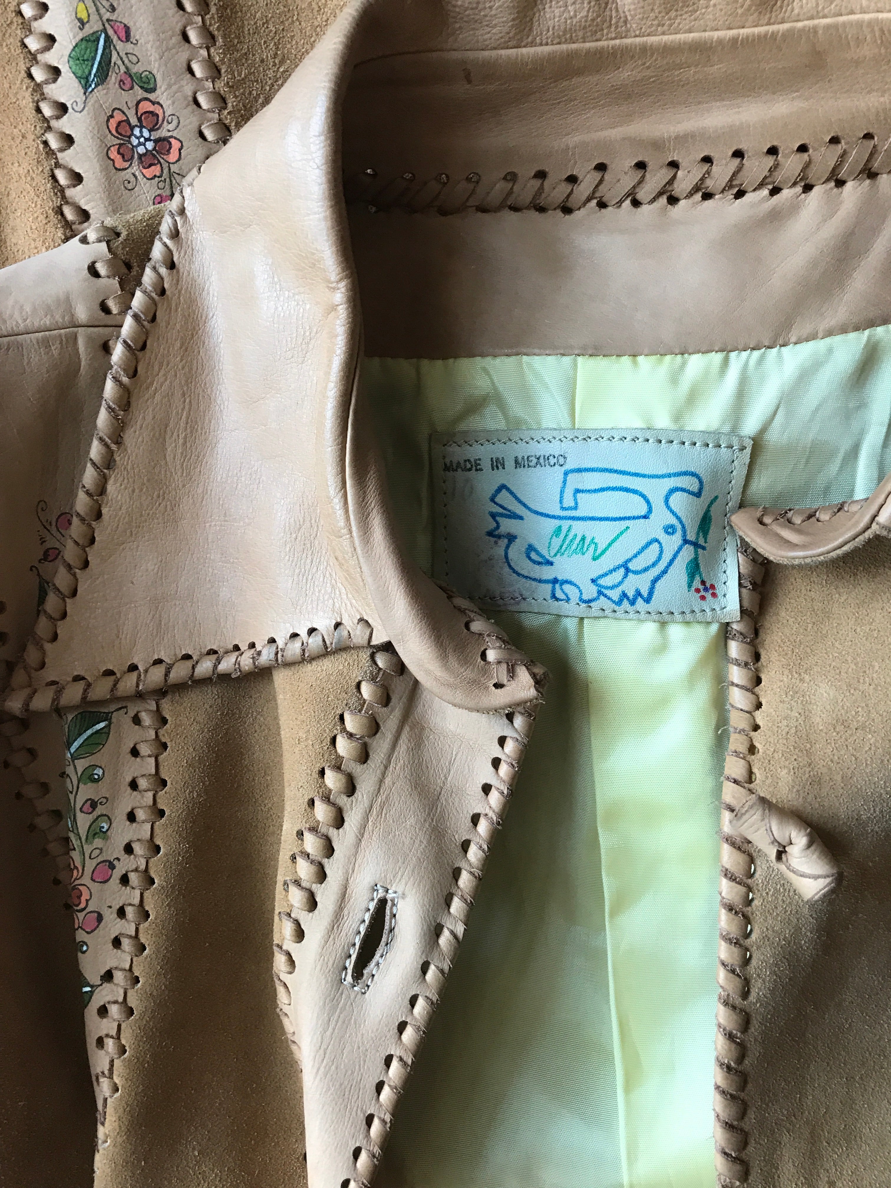 1970s Hand Painted Suede & Leather Whipstitch Jacket