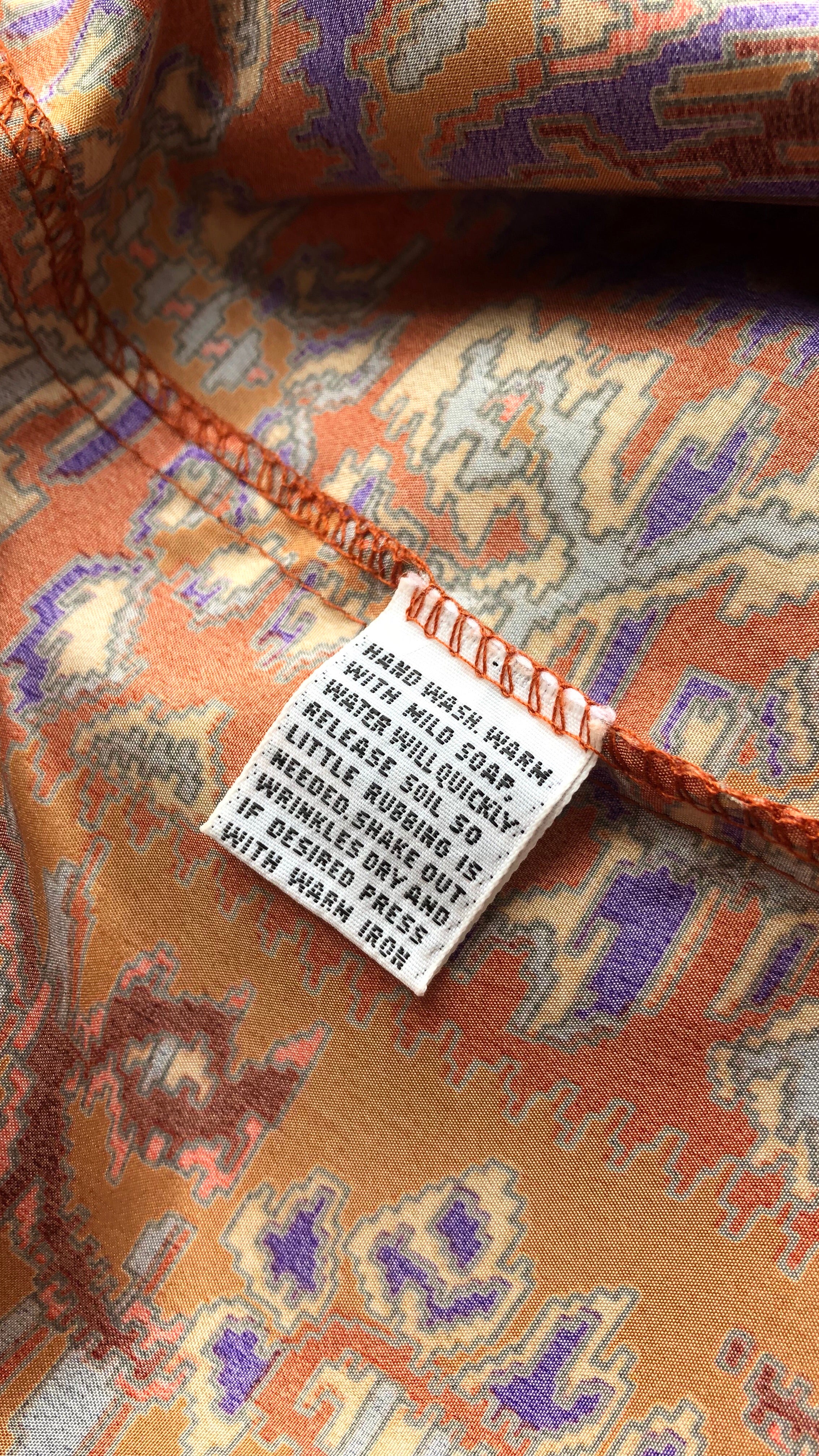 1970s Ruffle Aztec-Inspired Floral & Paisley Print Blouse